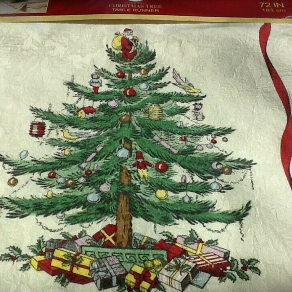 brand new IVORY-colored 14x72 inch Spode Whimsical Christmas Tree Table Runner - Picture 4 of 5